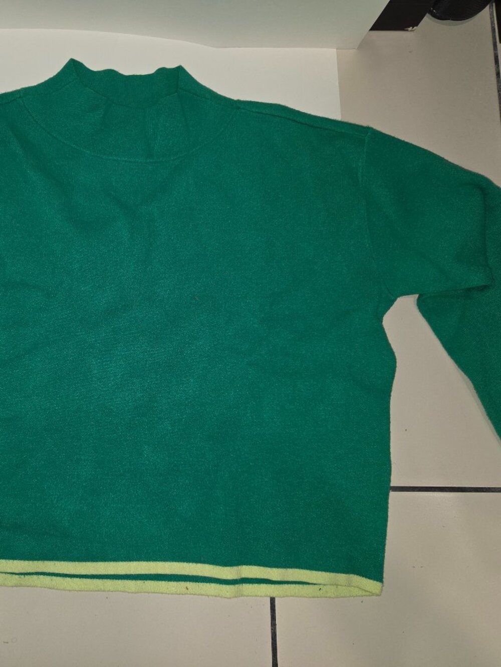 Anthropologie Maeve Green Yellow Trim Mock Neck Sweater Jumper VG Cond Size M